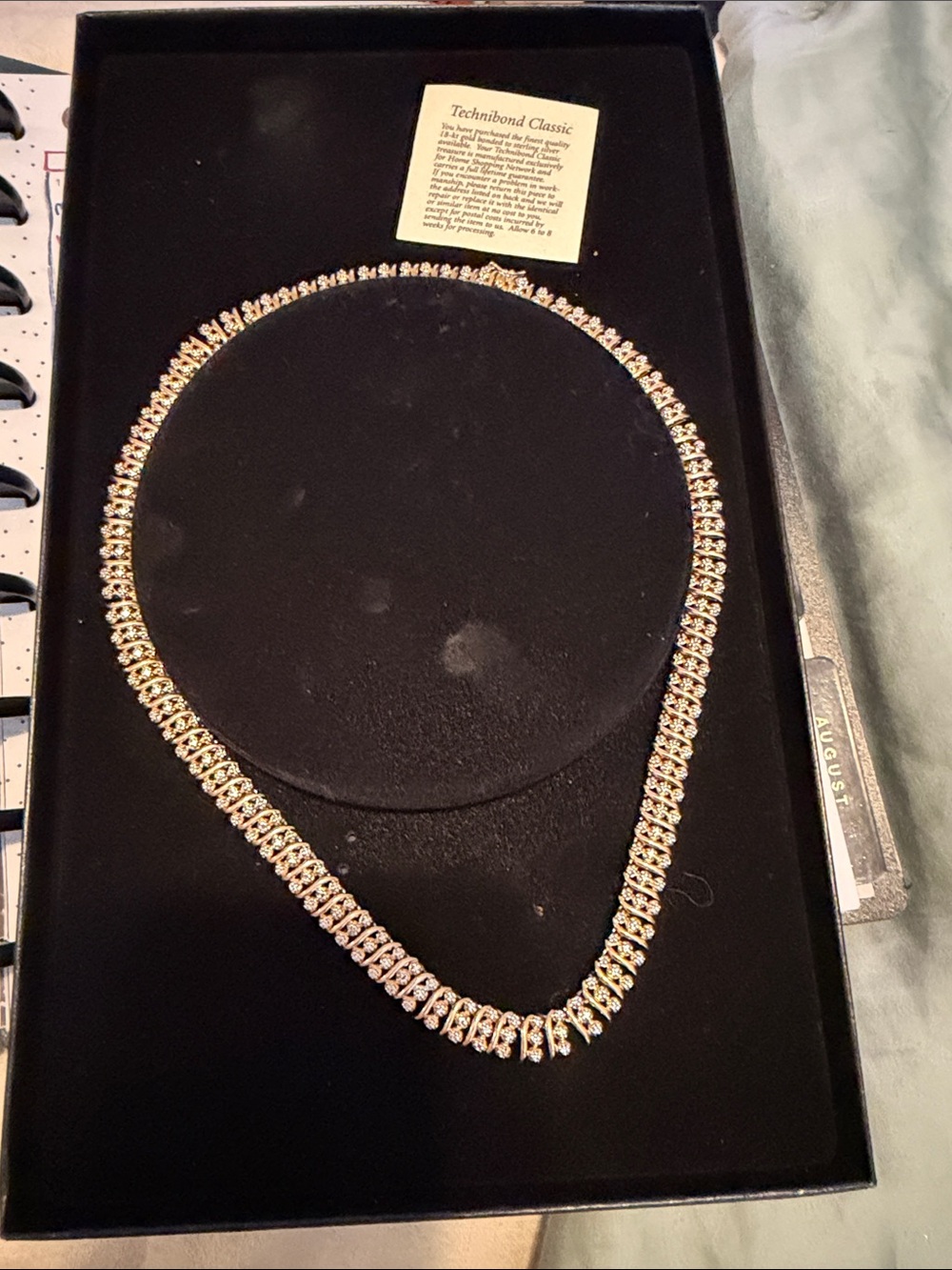 Technibond Gold Crystal Tennis Necklace with Clear Stones